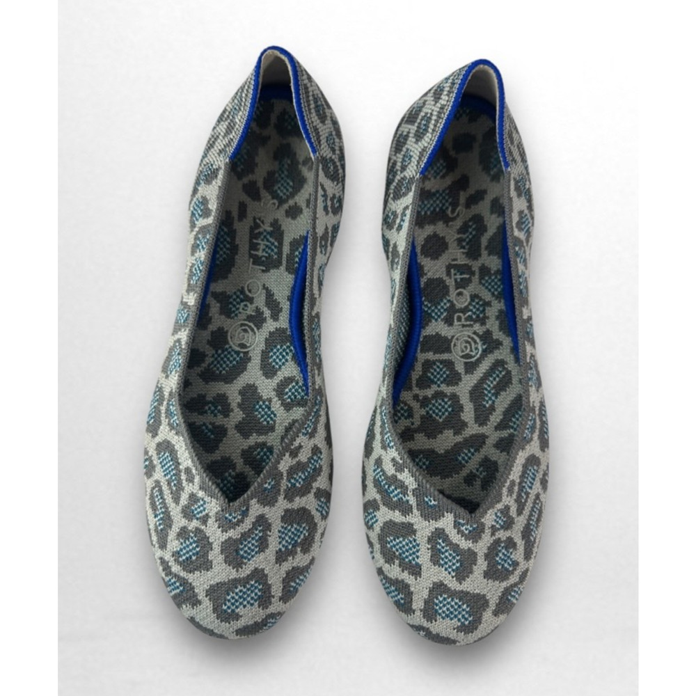 Rothy's Round Toe The Flat Ballet Slip On Knit Shoes Leopard Animal Print Sz 8.5 - Picture 1 of 13
